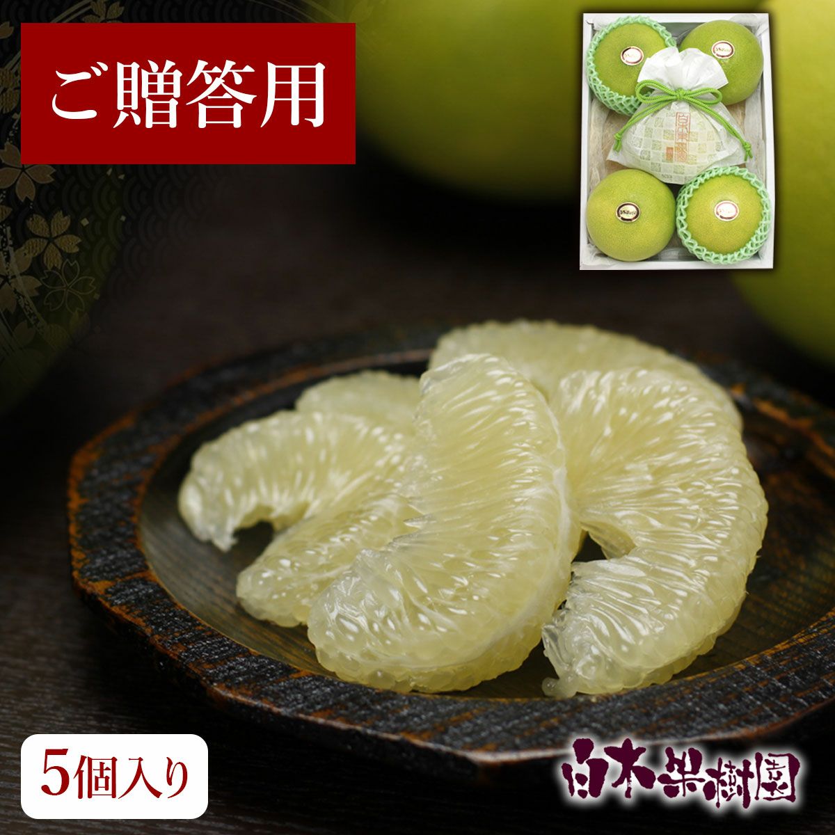 送料込】水晶文旦特選ご贈答用大玉5個入り | 白木果樹園