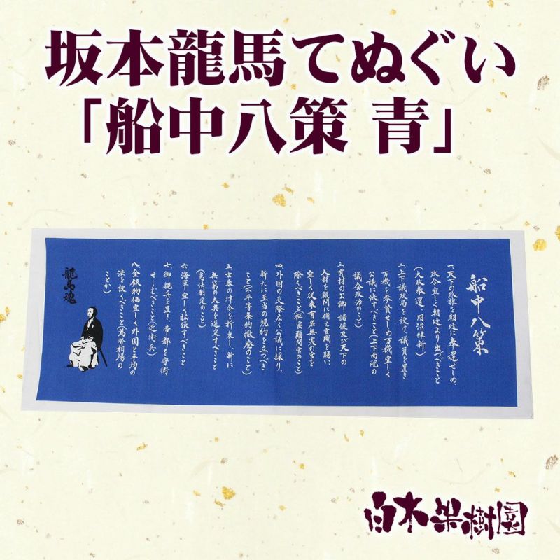 ネコポスで送料お得】坂本龍馬てぬぐい「船中八策 青」【代引不可